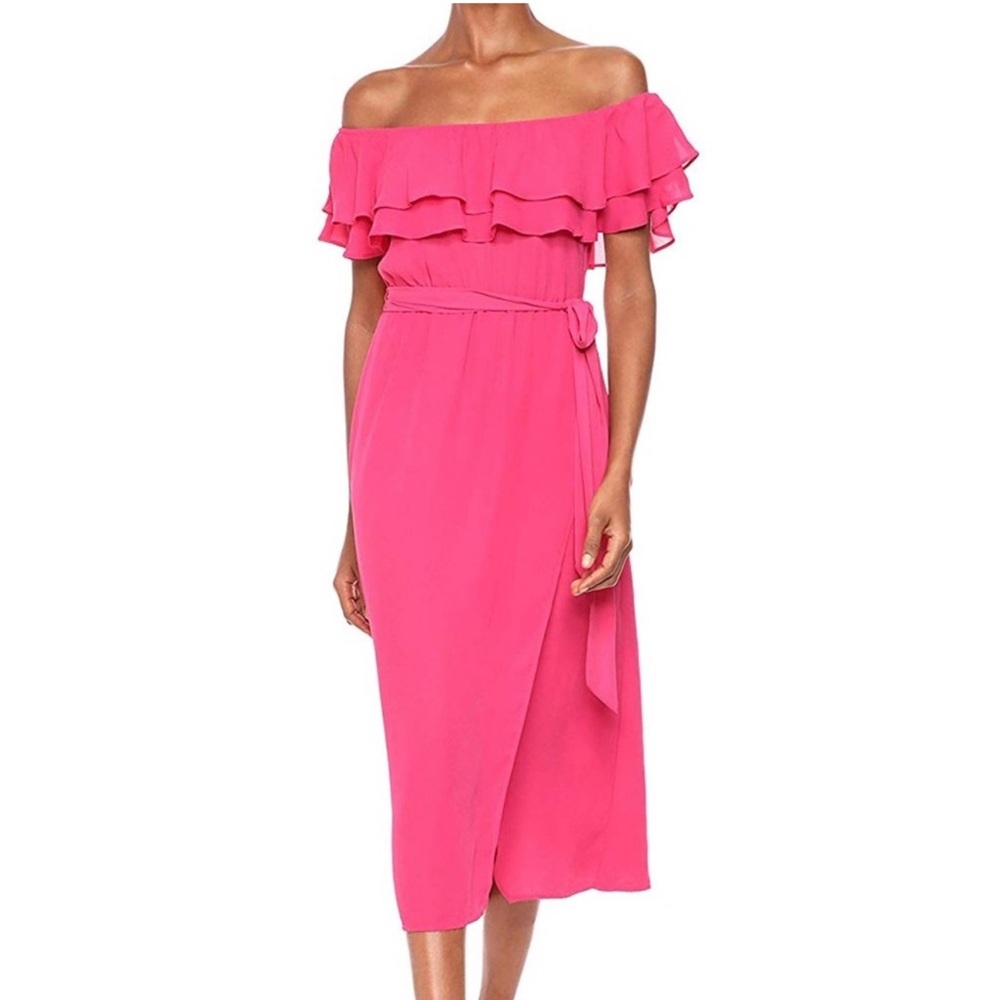 Show Me Your MuMu Pink Ruffled Wrap Midi Dress